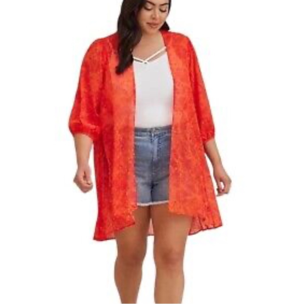 NWOT Torrid clip dot orange blouson sleeve kimono topper size 0